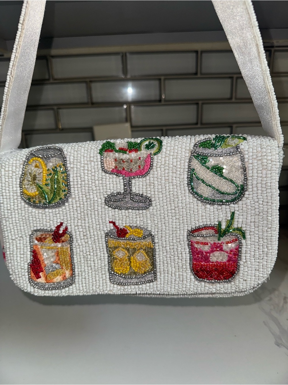 TJ Maxx Margaritas & Cocktails White Shoulder Beaded Bag NWT!!